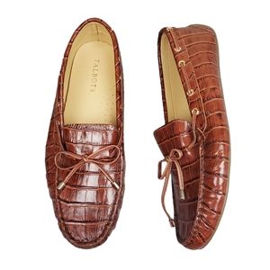 Talbots Chestnut Brown Taylor Croc Embossed Driving Moccasin Shoes Size 10.5
